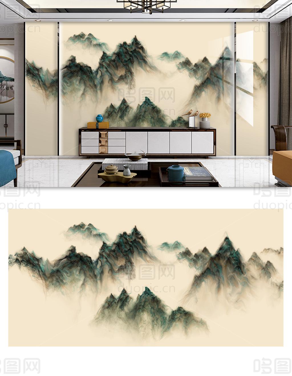 新中式中国风山水背景墙-哆图网