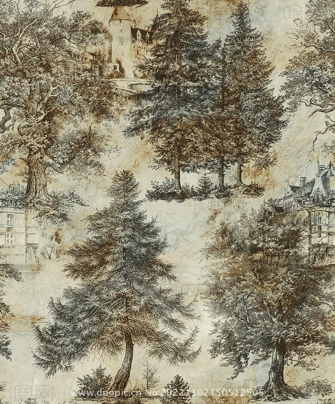 中式森林无缝墙布贴图