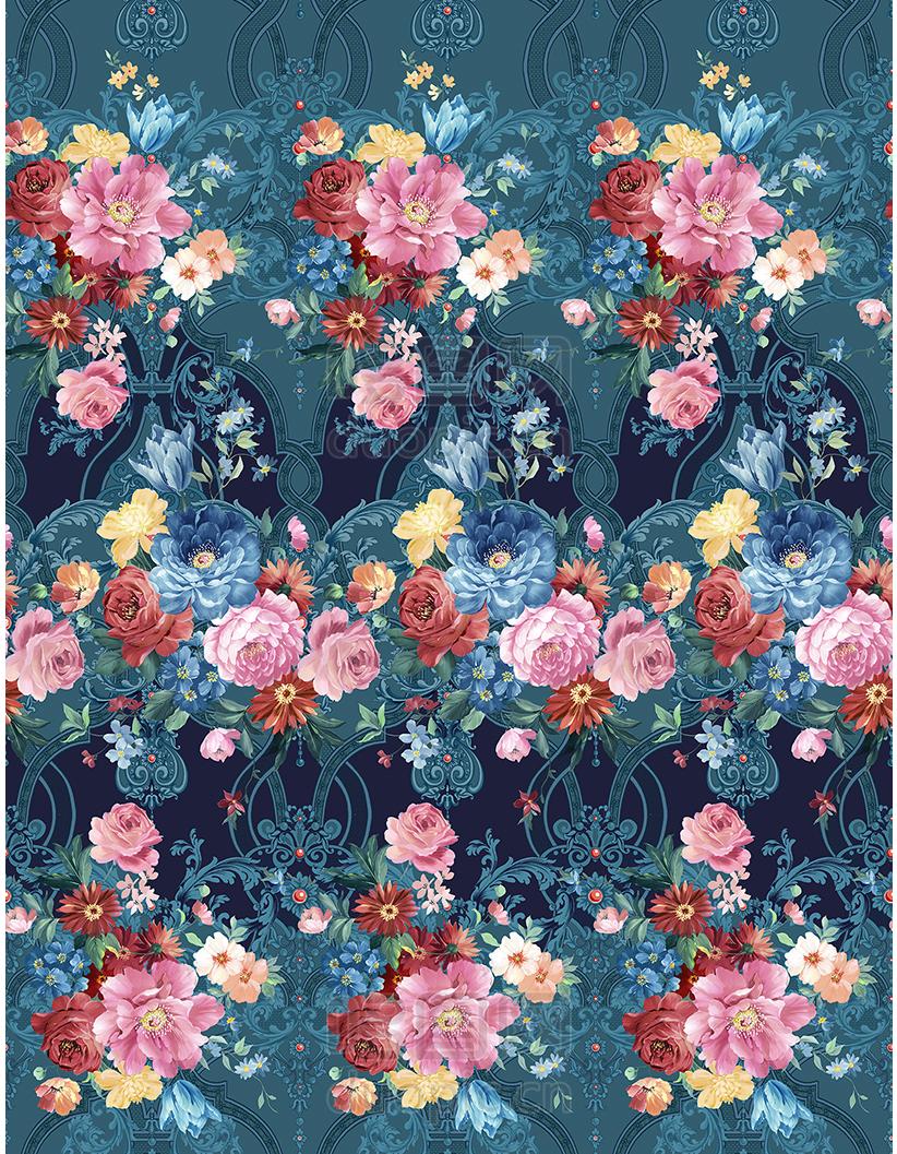 欧式田园花轻奢家纺床品印花花型